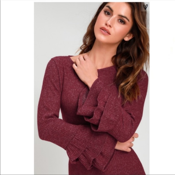 NWOT Lulu's Flounce Sleeve Bodycon Sweater Dress - Picture 3 of 5